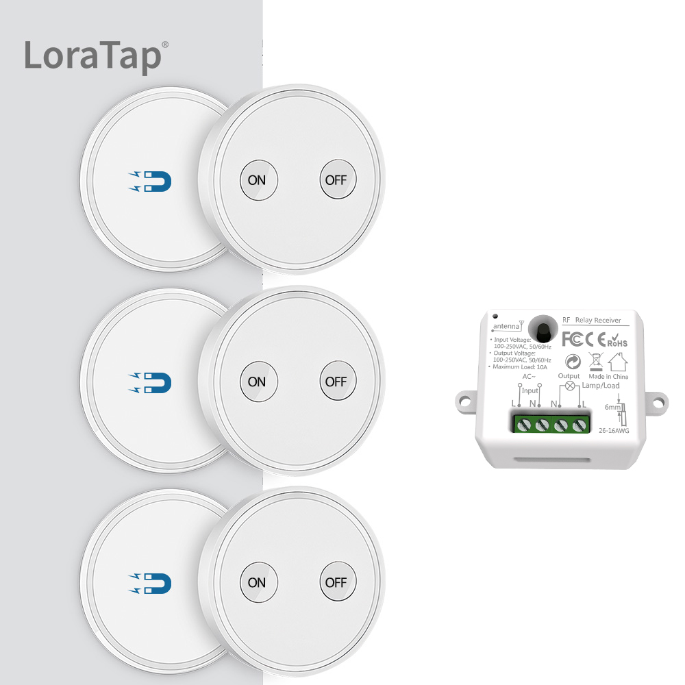 LoraTap Magnetic Wireless Lights Switch Kit (Three 2-button