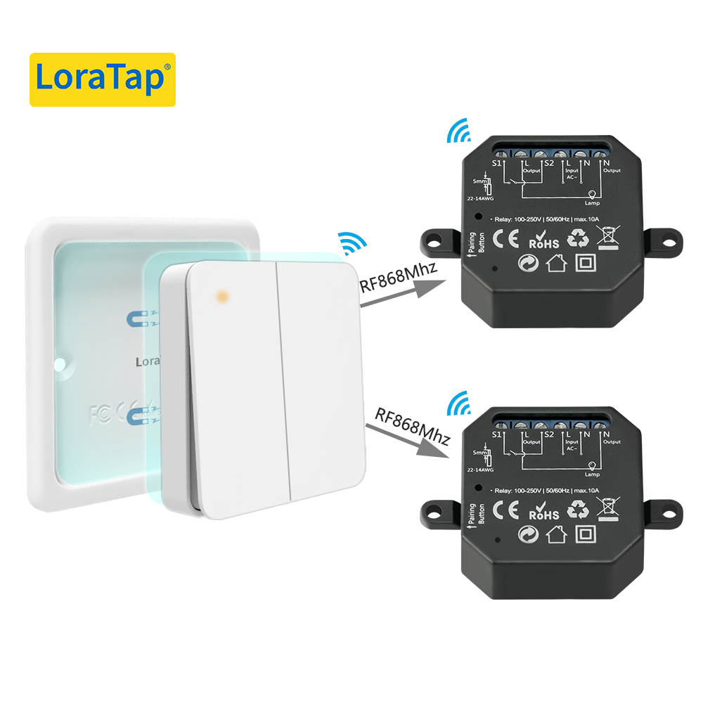 LoraTap Dual Switch Remote 4-Button On/Off Remote Control for LoraTap  915MHz RF Wireless Relay Receiver/Light Socket/Outlet, White 