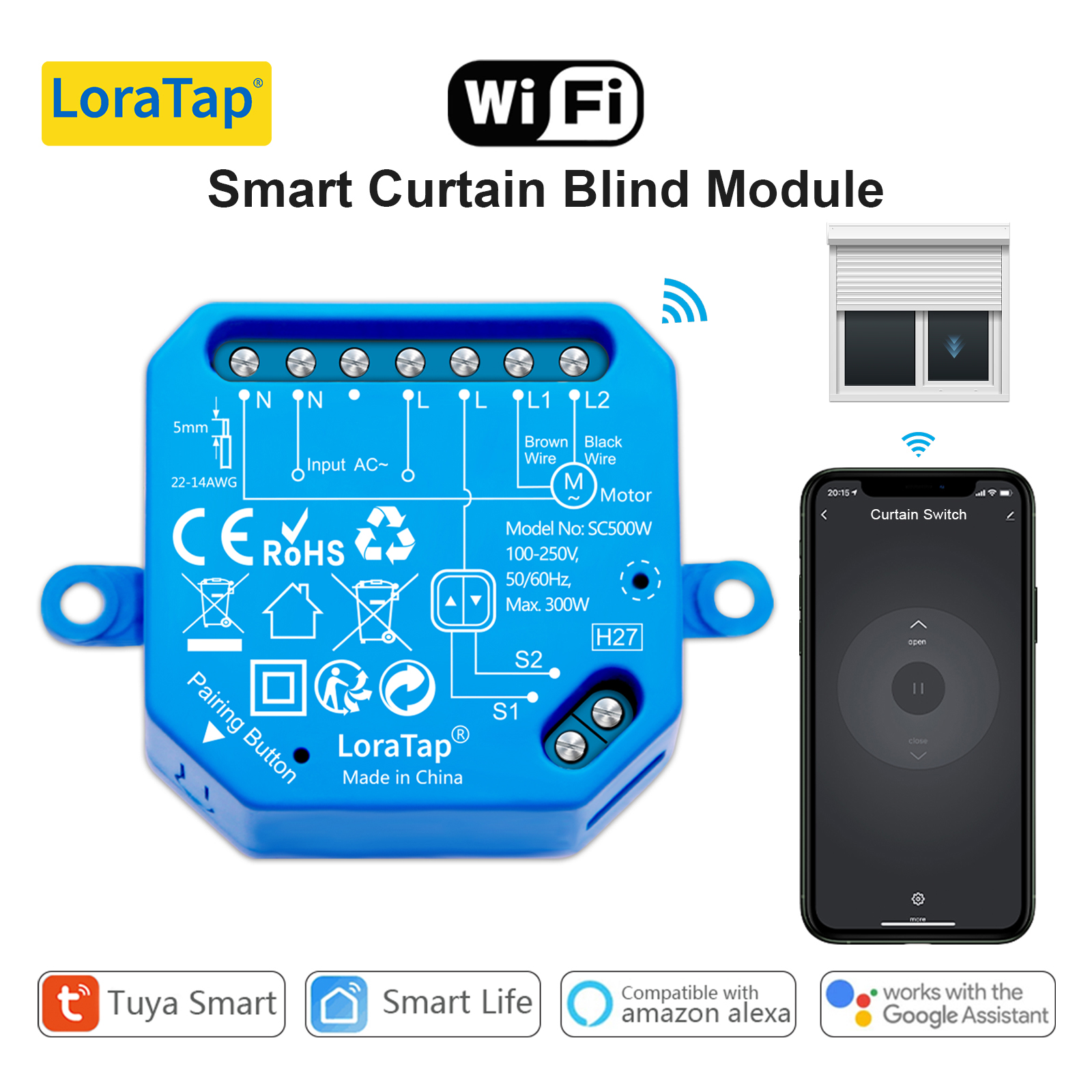 Loratap Tuya Smart Rf Wifi Interrupteur rideau pour moteur électrique  aveugle Roller Shutter Google Home Alexa Echo Voice Control Noir